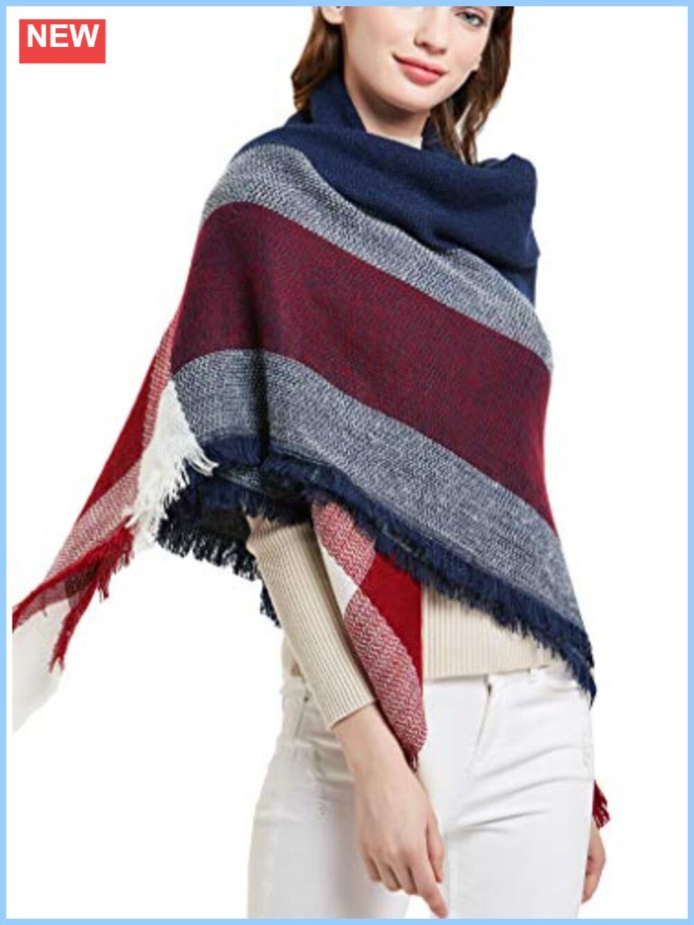 Wool Blanket Scarf Square Shawl Plaid Striped Winter Wrap 55x55